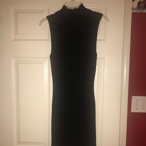 Mock neck ribbed sleeveless bodycon black dress